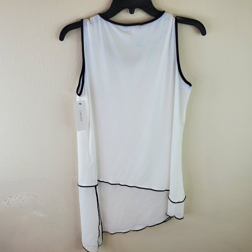 Calvin Klein Womens White Chiffon Hem Asymmetrical Blouse S - Picture 5 of 9